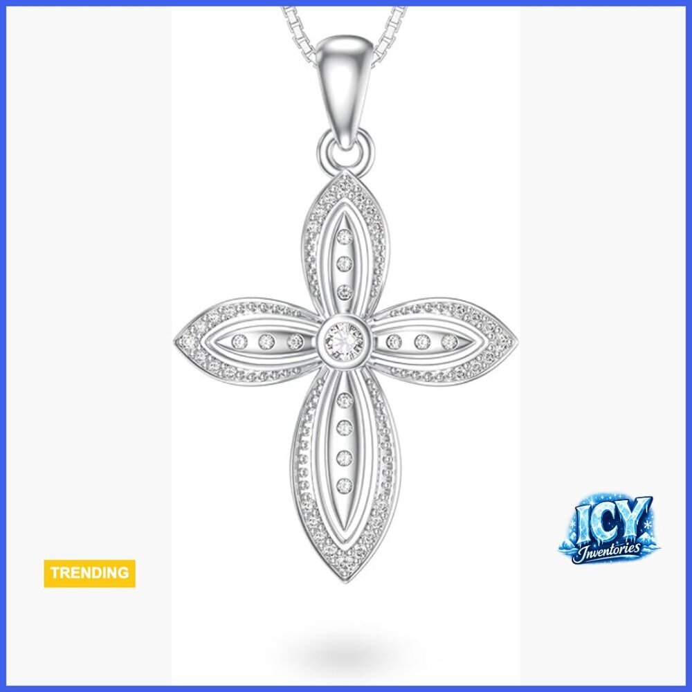 925 Sterling Silver Cross Pendant Necklace with Lab Grown Diamond